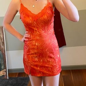 Orange lace slip dress